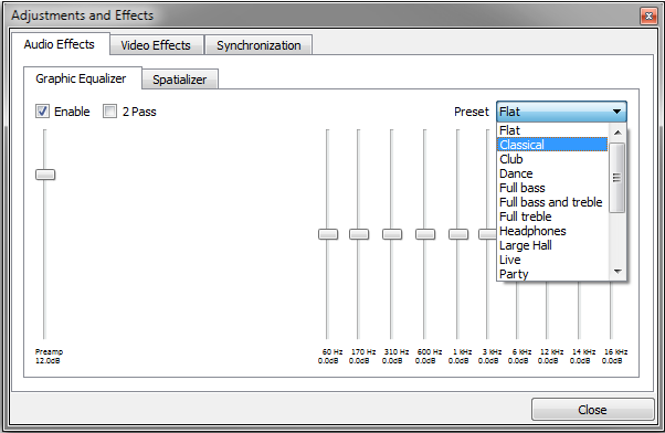 Equalizer dialogue box as it appears in wxWidgets for Windows and Linux