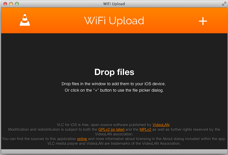 VLC for iOS WiFi Upload page