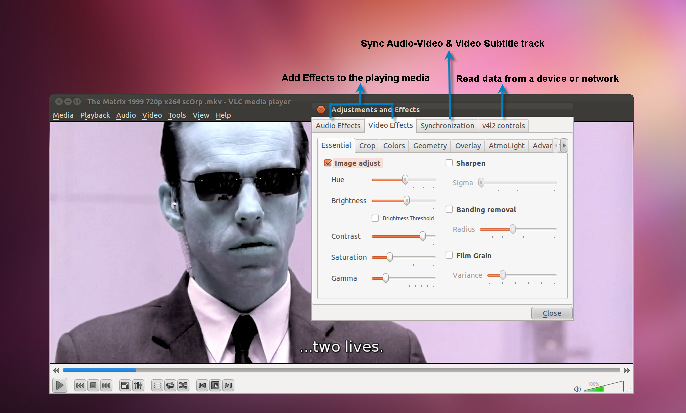 Effects and Filters dialogue box as it appears in a pre-release version of 2.0.0 on Ubuntu Linux