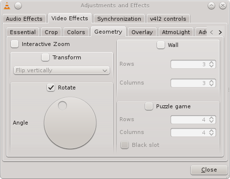 The rotate video dialogue box under the wxWidgets interface